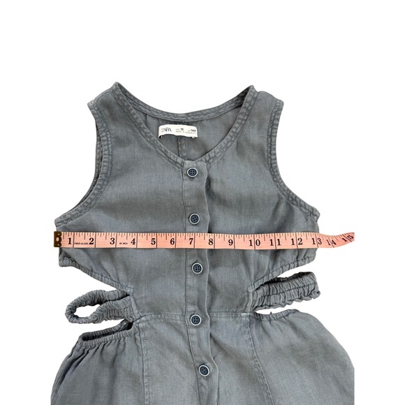 Zara Kids Girls Blue Grey 100% Linen Cut Out Sleeveless Jumpsuit Size 10 140 - Picture 6 of 10